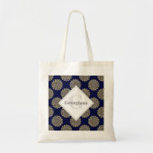 Monogram, wir beobachten Sie Navy & Gold Polka Dot Tragetasche (Vorne)