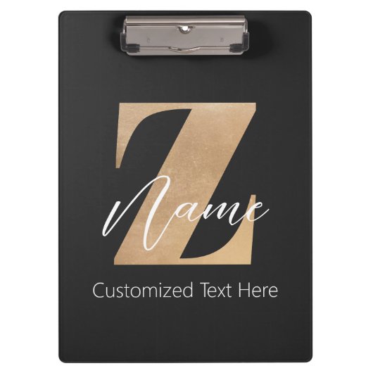 Monogram with Initial Z & Custom Name Personalized Klemmbrett (Vorderseite)