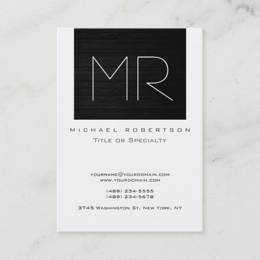 Monogram Wood Effect Striping White Business Card Visitenkarte (Vorderseite)