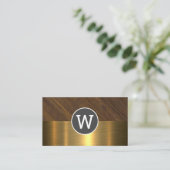 Monogram Wood Gold Metall Visitenkarte (Stehend Vorderseite)