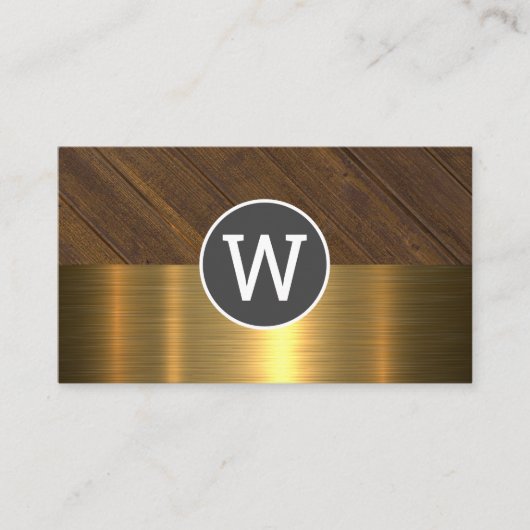 Monogram Wood Gold Metall Visitenkarte (Vorderseite)