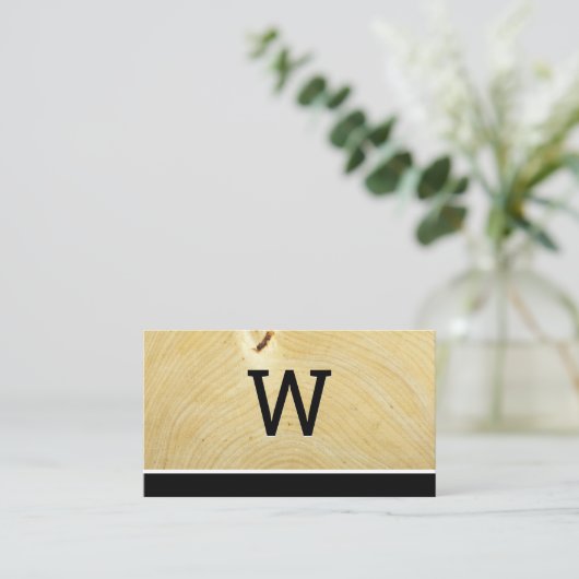 Monogram Wood Grain Visitenkarte (Stehend Vorderseite)