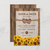 Monogram Wood Hearts mit Sonnenblumen Save The Date (Vorne/Hinten)