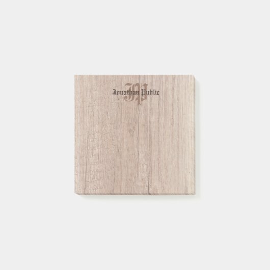 Monogram Wood Look Old Style Script Template Post-it Klebezettel (Vorderseite)