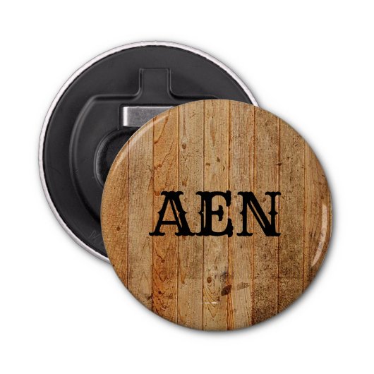 Monogram Wood Rustic Country Brown Black Flaschenöffner (Vorderseite)