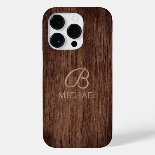 Monogram Wood Rustic Timer Personalisiert Name Case-Mate iPhone Hülle (Rückseite)