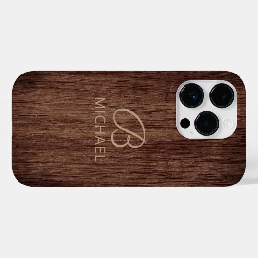 Monogram Wood Rustic Timer Personalisiert Name Case-Mate iPhone Hülle (Rückseite (Horizontal))