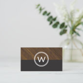 Monogram Wood Two Tone Business Card Visitenkarte (Stehend Vorderseite)