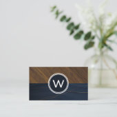 Monogram Wood Two Tone Business Card Visitenkarte (Stehend Vorderseite)