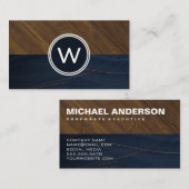 Monogram Wood Two Tone Business Card Visitenkarte (Vorne/Hinten)