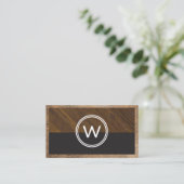 Monogram Wood Two Tone | Leather Trim Visitenkarte (Stehend Vorderseite)