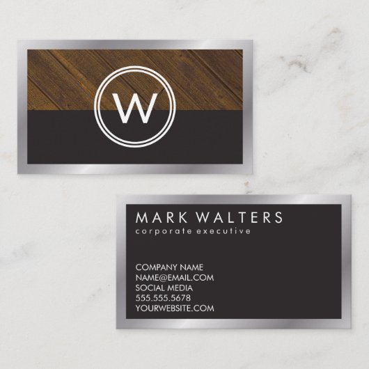 Monogram Wood Two Tone | Metallgrenze Visitenkarte (Vorne/Hinten)
