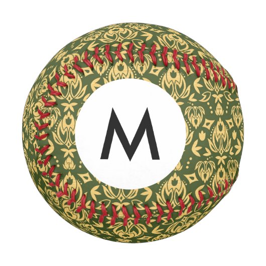 Monogram Wooden-Blumendamasenmuster Baseball (Vorderseite Links)