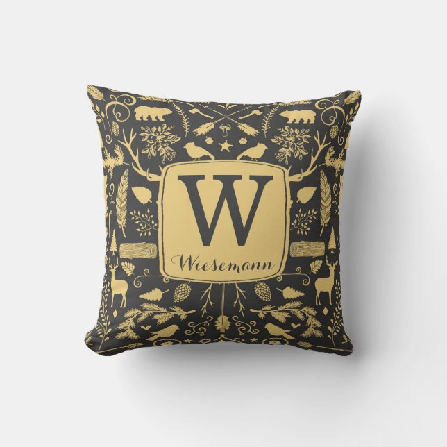 Monogram Woodland Holiday Throw Kissen / Gold (Vorderseite)