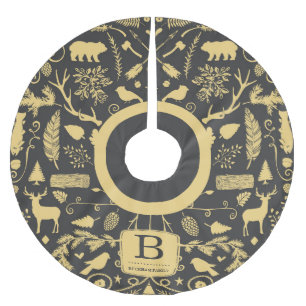 Monogram Woodland Holiday Tree Skirt Polyester Weihnachtsbaumdecke