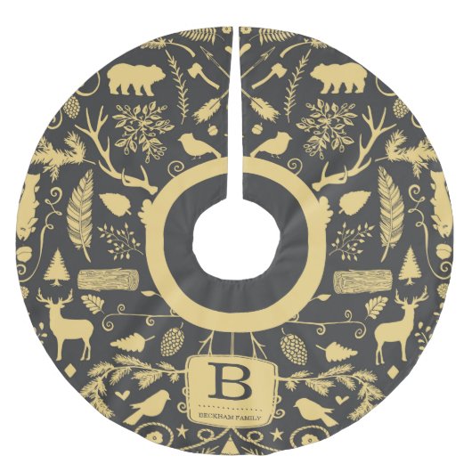 Monogram Woodland Holiday Tree Skirt Polyester Weihnachtsbaumdecke (Vorderseite)