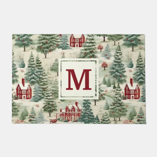 Monogram Woodland Rustikales Land Weihnachten Nied Fußmatte (Vorderseite)
