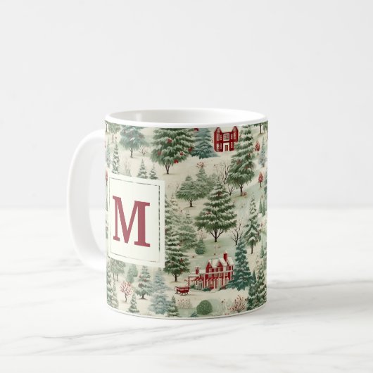 Monogram Woodland Rustikales Land Weihnachten Nied Kaffeetasse (Vorderseite Links)