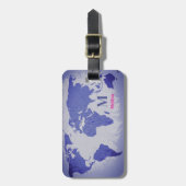 Monogram World Map Blue Pink Name Gift Favor Gepäckanhänger (Vorderseite vertikal)