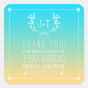 Monogram Wreath Beach Ombre Brautparty Quadratischer Aufkleber