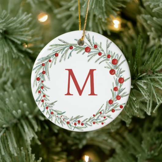 Monogram Wreath Christmas Keramik Ornament (Baum)
