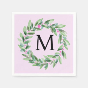 Monogram Wreath Christmas Napkins Serviette
