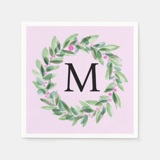 Monogram Wreath Christmas Napkins Serviette (Vorderseite)