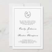 Monogram Wreath Elegant Wedding Einladung (Vorderseite)