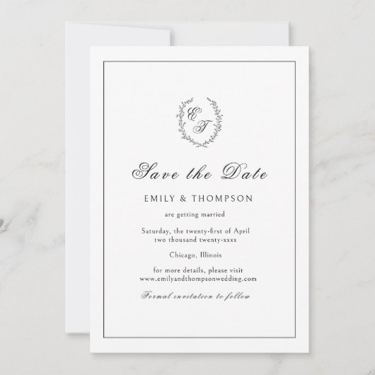 Monogram Wreath Elegant Wedding Save The Date (Vorderseite)