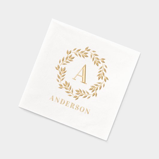 Monogram Wreath Foil Napkins Elegant Initial Servietten Mit Folie (Links)