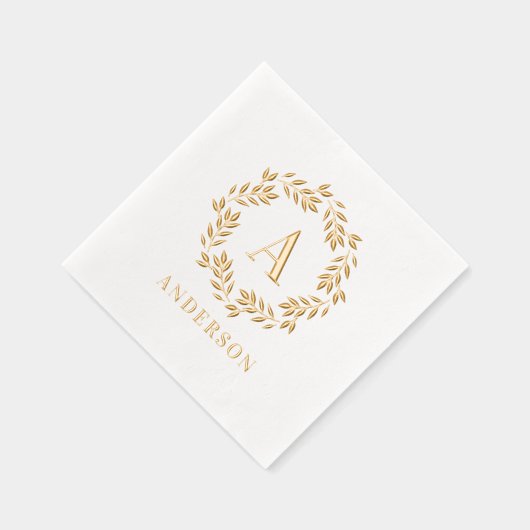 Monogram Wreath Foil Napkins Elegant Initial Servietten Mit Folie (Rechts)