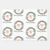 Monogram Wreath Frohe Weihnachtsfeiertage Geschenkpapier Set (Vorderseite)
