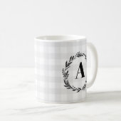 Monogram Wreath Gray Karo Pattern Kaffeetasse (VorderseiteRechts)