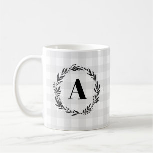 Monogram Wreath Gray Karo Pattern Kaffeetasse