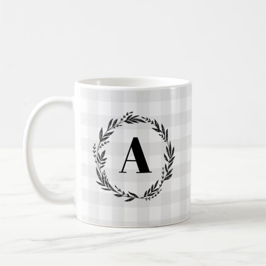 Monogram Wreath Gray Karo Pattern Kaffeetasse (Links)