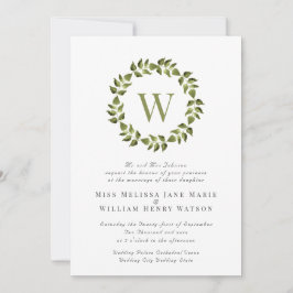 Monogram Wreath Green Wedding Einladung