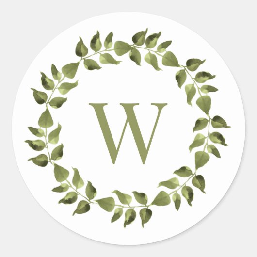 Monogram Wreath Green Wedding Umschlag Aufkleber (Vorderseite)