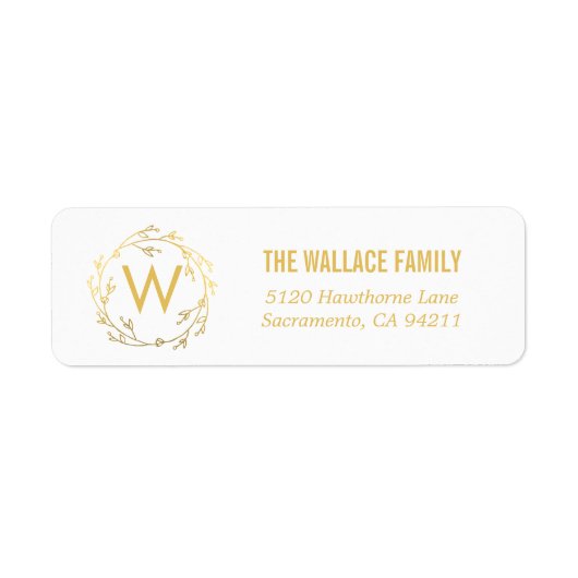 Monogram Wreath Holiday Rücksendeadressen-Aufklebe (Vorne)