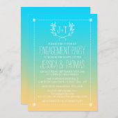 Monogram Wreath Ombre Beach Engagement Party Einladung (Vorne/Hinten)