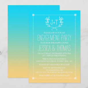 Monogram Wreath Ombre Beach Engagement Party Einladung
