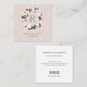 Monogram Wreath Pink Linen Symbol für soziale Medi Quadratische Visitenkarte (Vorne/Hinten)