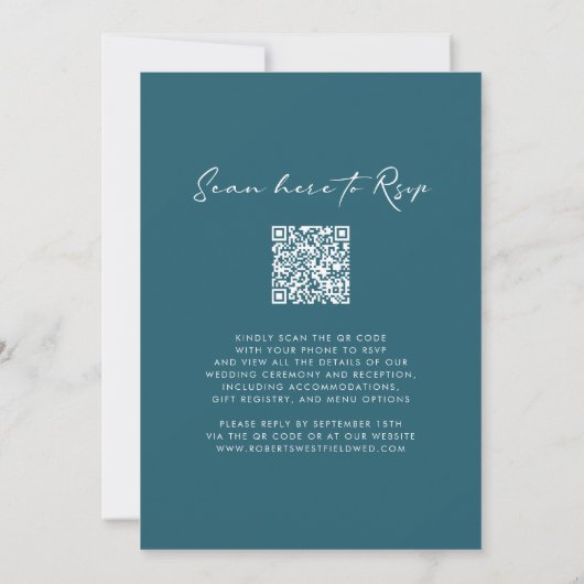 Monogram Wreath QR Code Aquamarin Blue Wedding Einladung (Rückseite)