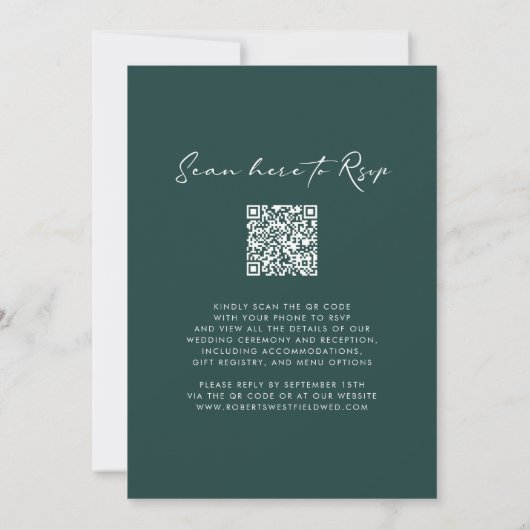 Monogram Wreath QR Code Forest Green Wedding Einladung (Rückseite)