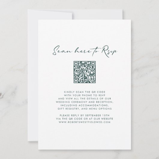 Monogram Wreath QR Code Forest Green Wedding Einladung (Rückseite)