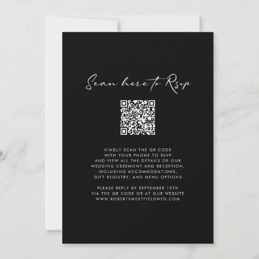 Monogram Wreath QR Code Schwarz-weiß Wedding Einladung (Rückseite)
