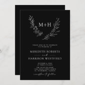 Monogram Wreath QR Code Schwarz-weiß Wedding Einladung (Vorne/Hinten)