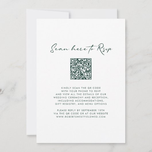 Monogram Wreath QR Code Smarald Green Wedding Einladung (Rückseite)