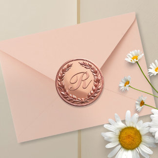 Monogram Wreath Rose Gold Imitats Wachs Siegel Sti Runder Aufkleber