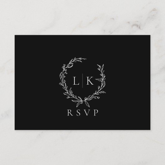 Monogram Wreath Schwarz-weiße UAWG Wedding Begleitkarte (Rückseite)