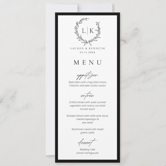 Monogram Wreath Sofort Download Wedding Menu Card Einladung (Vorderseite)